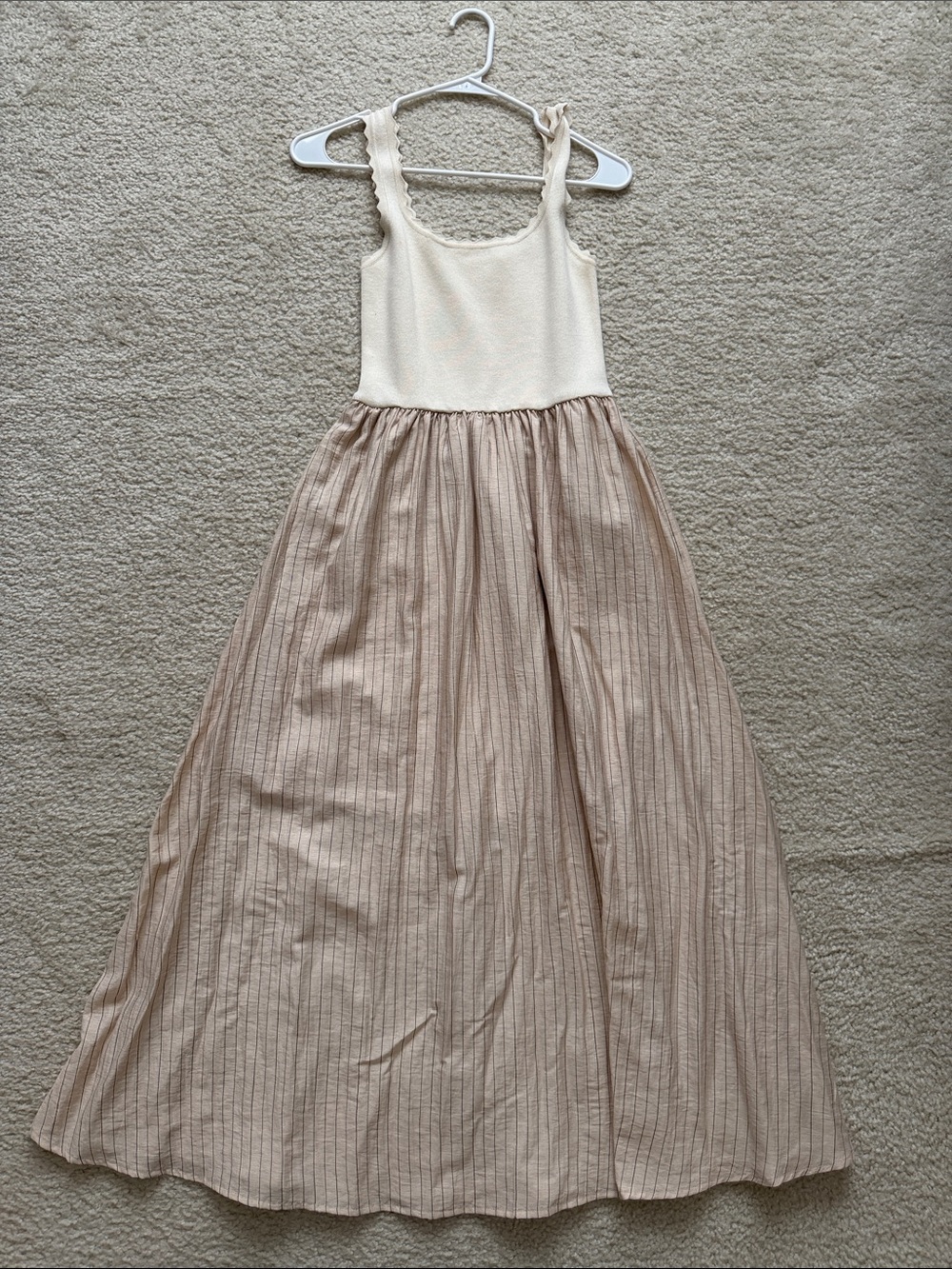 mine Cream Bodice & Light Brown Striped Midi Dress